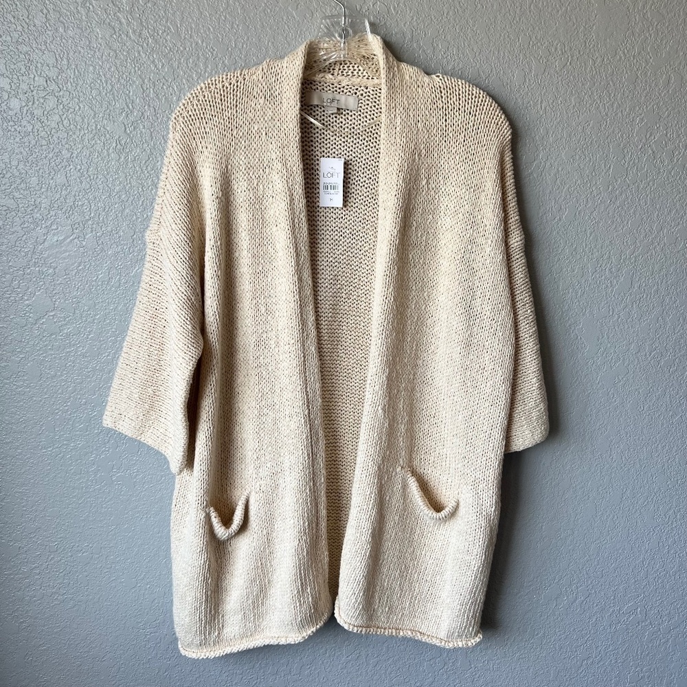 *FIRM PRICE* NWT - LOFT 100% Chuncy Cotton Open Cardigan 3/4 sleeves and pockets